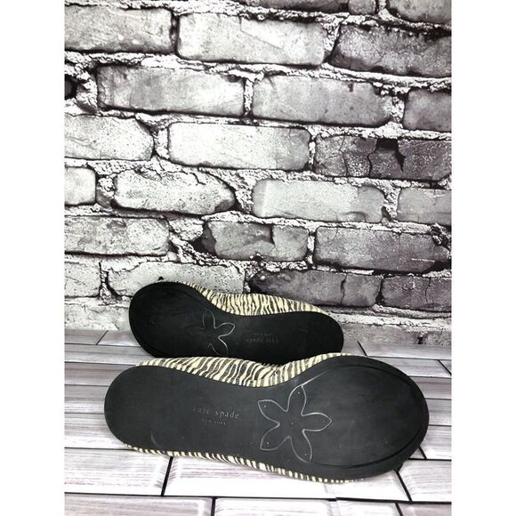 Kate Spade Zebra Print Ivory Black Stripe Patent Bow Ballet Flats Women Sz 8M US - Picture 13 of 16